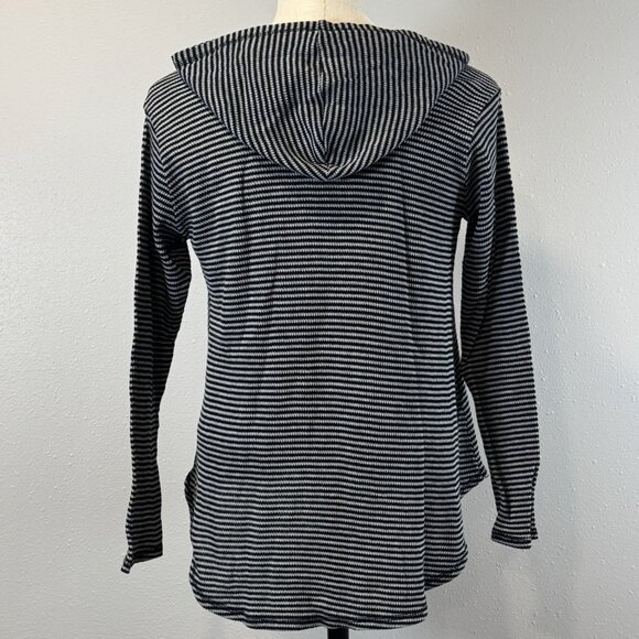 No Comment Womens Sz Small Black Striped Pullover Hoodie V Neck Long Sleeve Lite - Picture 2 of 13